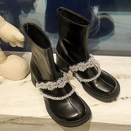 ビジューダブルライン ショートブーツ 2色展開