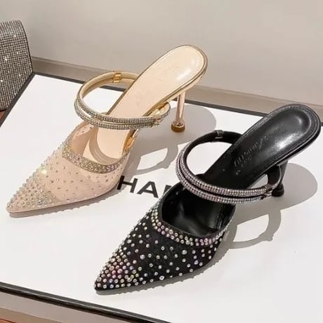 ラインストーン メッシュパンプス 2色展開