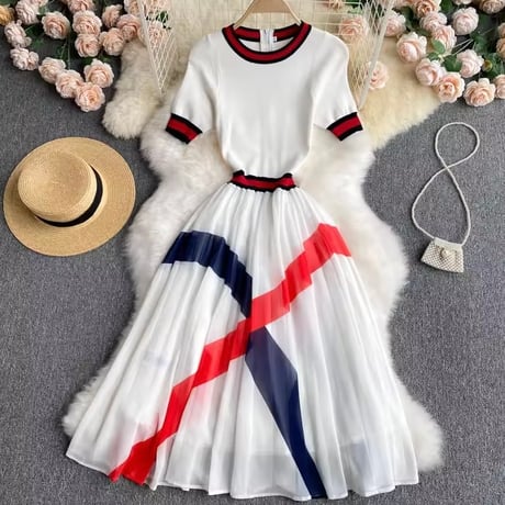 レッドラインニットシフォンワンピース 2色展開