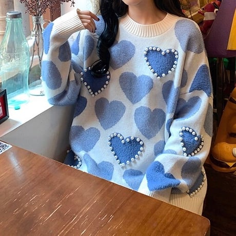 ポイントパールハートニット 2色展開