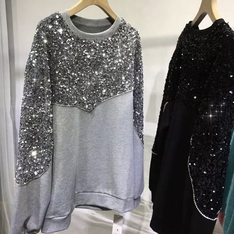 スパンコール ストーンラインスウェット 2色展開