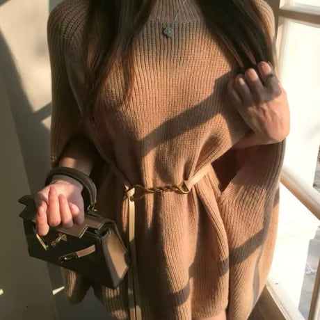 ハイネックリブニットポンチョ 2色展開