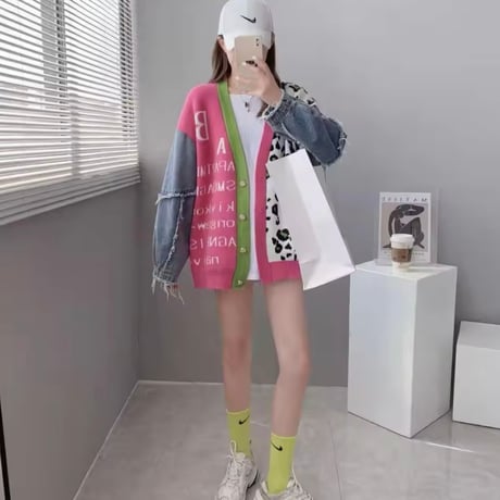 デニムスリーブレオパードカーディガン 4色展開