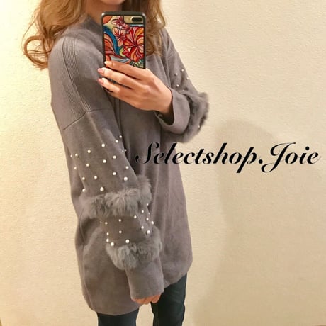 スリーブファーパール ニットワンピース  3色展開