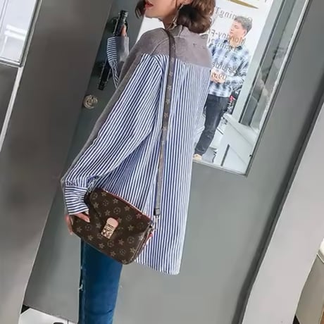 ストライプシャツ 切り替えニット 2色展開