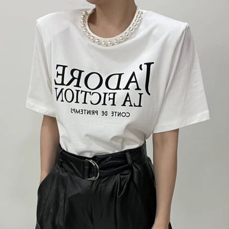 パールネック メッセージTシャツ  2色展開