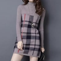 チェック切り替えニットワンピース 3色展開