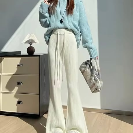 ヘムレースリブニットパンツ 3色展開