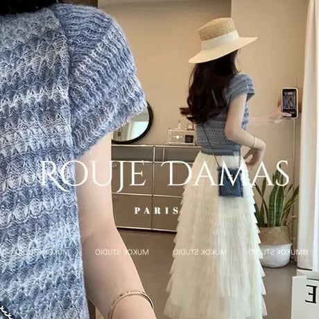 ワッフルストライプ サマーニットトップス 2色展開