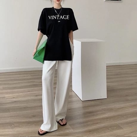 ウエストオープン ロゴオーバーTシャツ 2色展開