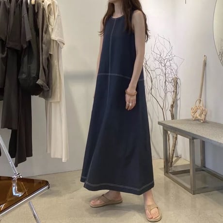 ノースリーブ ステッチサンワンピース 2色展開