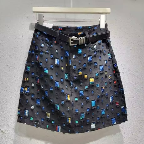 ドットダメージデニムスカート 2色展開