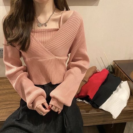 フェイク2ピース リブニット 5色展開
