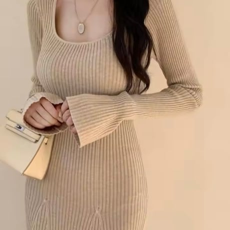 リブニットフィッシュテールワンピース 4色展開