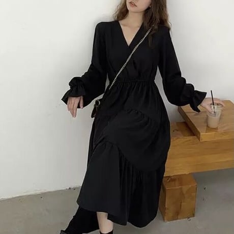 【ロング丈.ショート丈】ブラックブラウス ワンピース