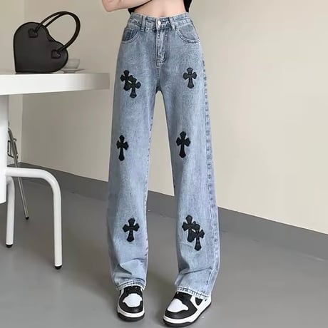 クロス ハイウエストデニムパンツ