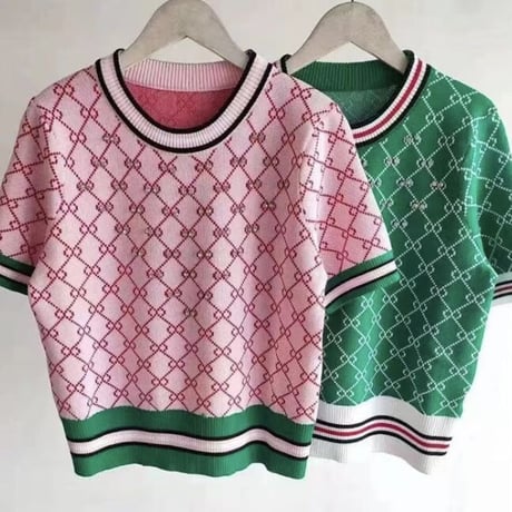 ビーズクロスデザイン サマーニットトップス 2色展開