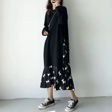リボンシフォンドッキング ワンピース