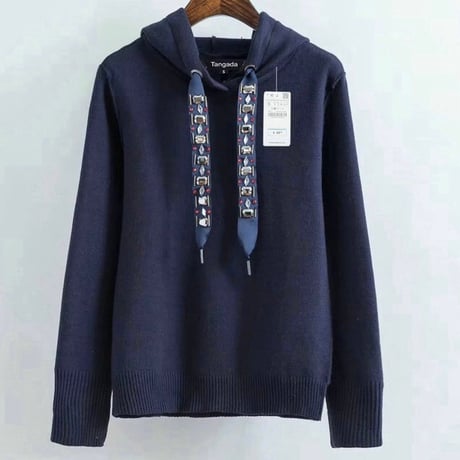 ビジューストラップ ニットフーディ3色展開
