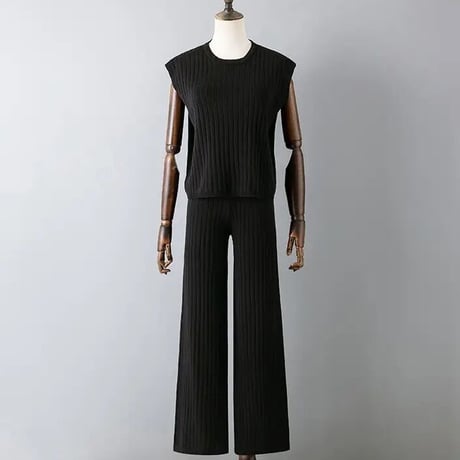 リブノースリーブニット セットアップ 5色展開