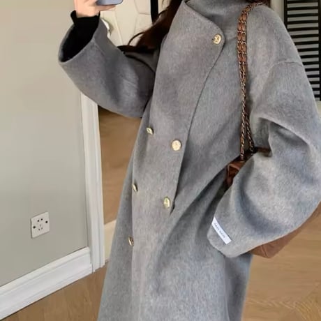 ハイネックウールロングコート