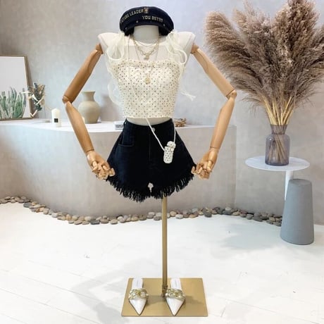 ドットレース シフォンリボントップス 2色展開