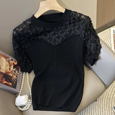 ビスチェレース リブニットトップス 3色展開