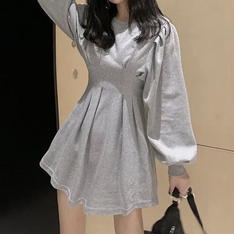 ハイウエスト タックスウェットワンピース 2色展開