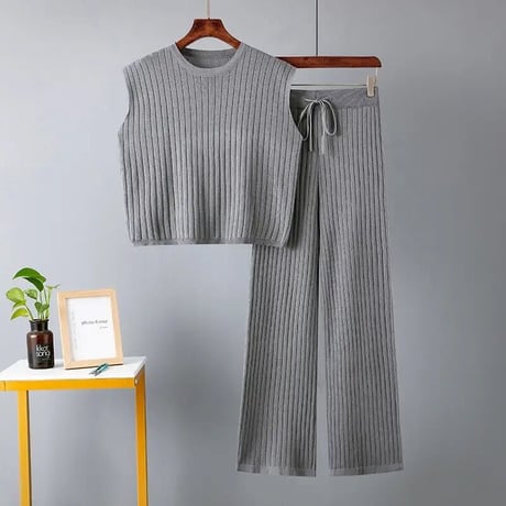 リブノースリーブニット セットアップ 5色展開
