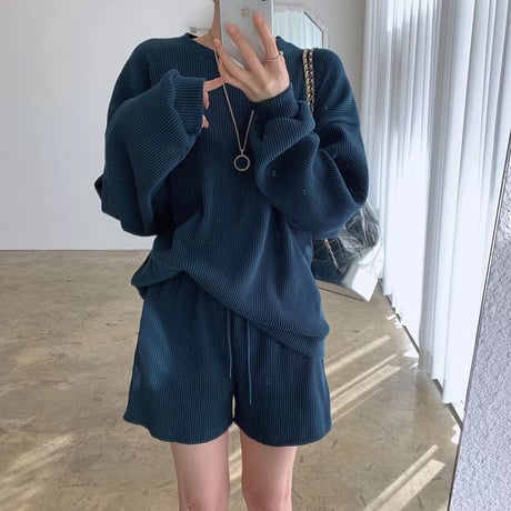 カラーニット ショートパンツセットアップ 5色展開
