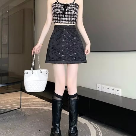 クロススパンコールハイウエストスカート 2色展開