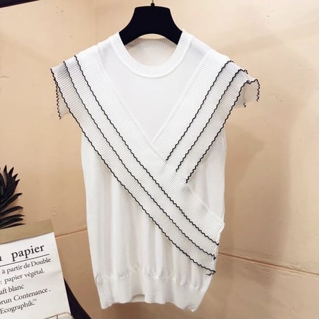 ギャザーフリル ノースリーブトップス 2色展開