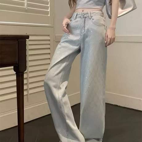 クロスラインストーンデニムパンツ