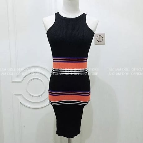バッククロス ストライプミニワンピース 2色展開