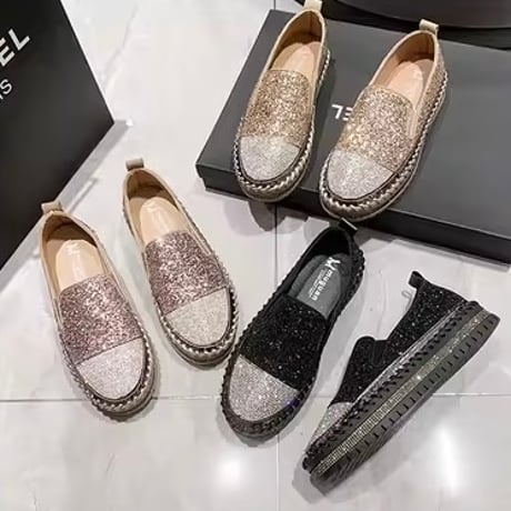 ビジューフラットシューズ 3色展開