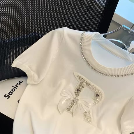 Rビジューパールサマーニット 2色展開
