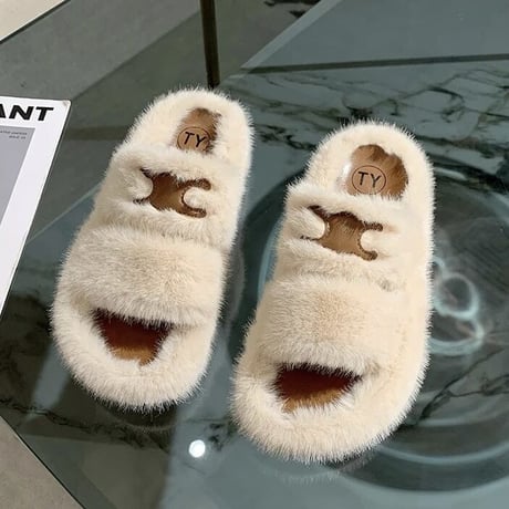 レザーステッチ ファーサンダル 3色展開