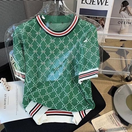 ビーズクロスデザイン サマーニットトップス 2色展開