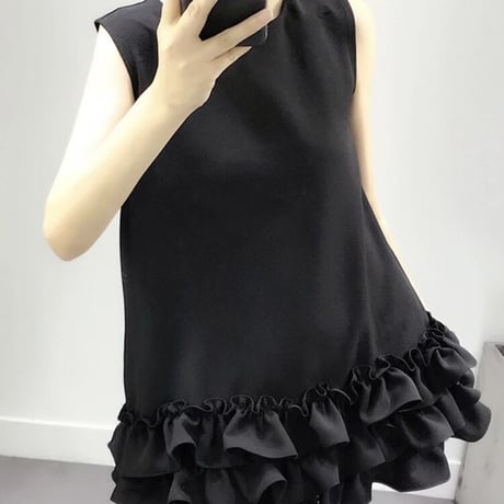フリルトリム ノースリーブワンピース 2色展開