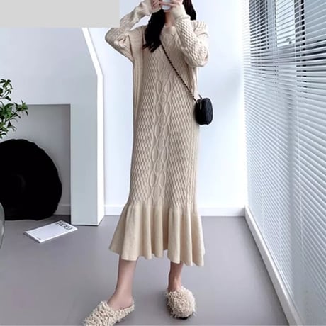 ヘムフリル ウールニットワンピース 5色展開