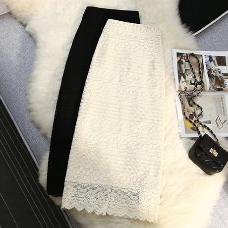 レースストライプ ハイウエストスカート 2色展開