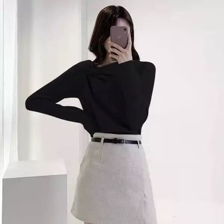 ボートネック ニットトップス 6色展開