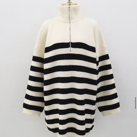 ジッパー ボーダーニットワンピース 2色展開