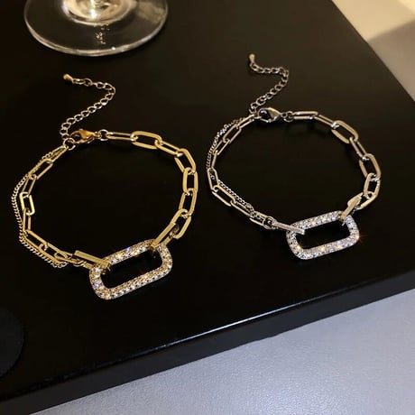 クリスタルダブルチェーン ブレスレット 2色展開