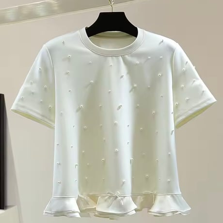 リボンフリルパールTシャツ 2色展開