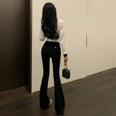 ハイウエストフラップ フレアパンツ