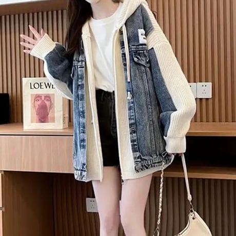 バックステッチ デニムニットカーディガン 2色展開