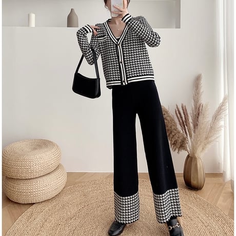 千鳥格子 ニットセットアップ 2色展開