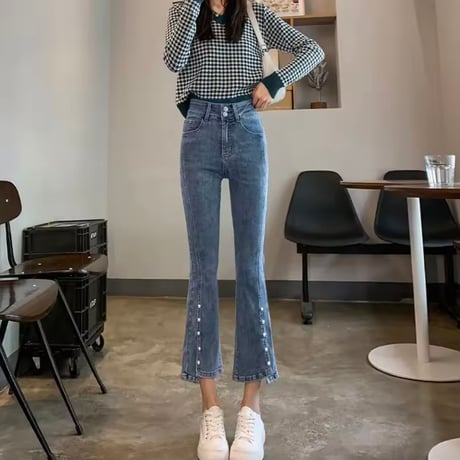 パールスリットデニムパンツ 2色展開