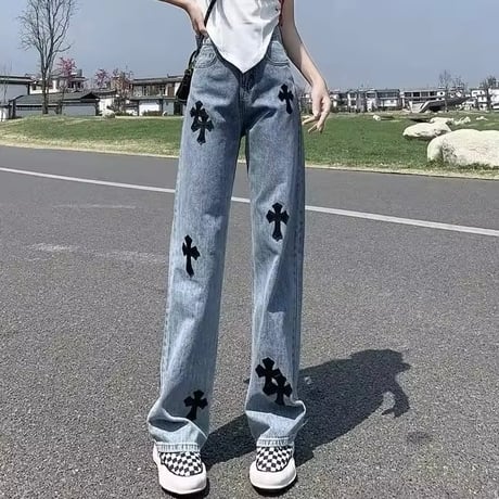 クロス ハイウエストデニムパンツ